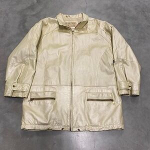 Vintage y2k 90s white leather collared two pocket jacket